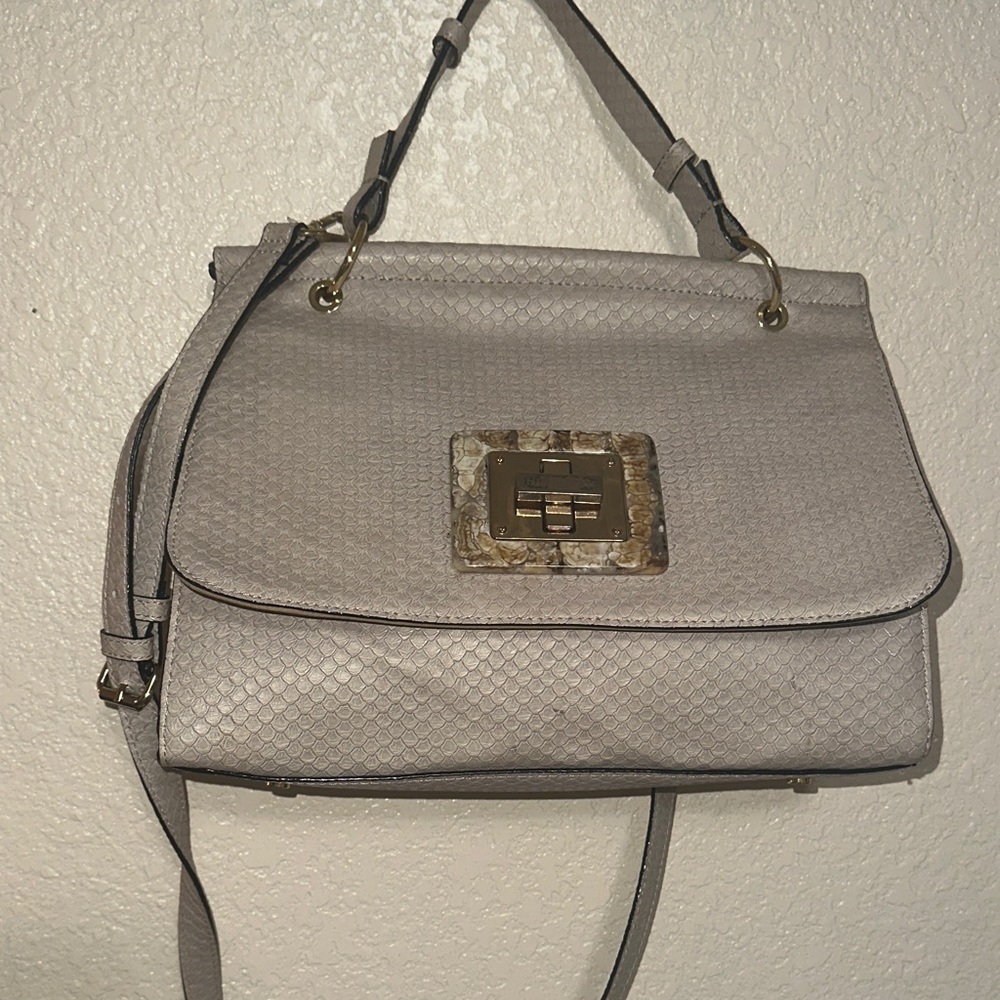 Classic Textured Top-Handle Shoulder Bag in Light Taupe